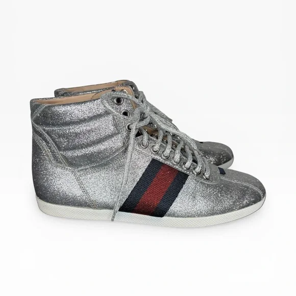 Gucci Silver Glitter Sneakers with Red and Blue Stripes Size 37 - Picture 1 of 11
